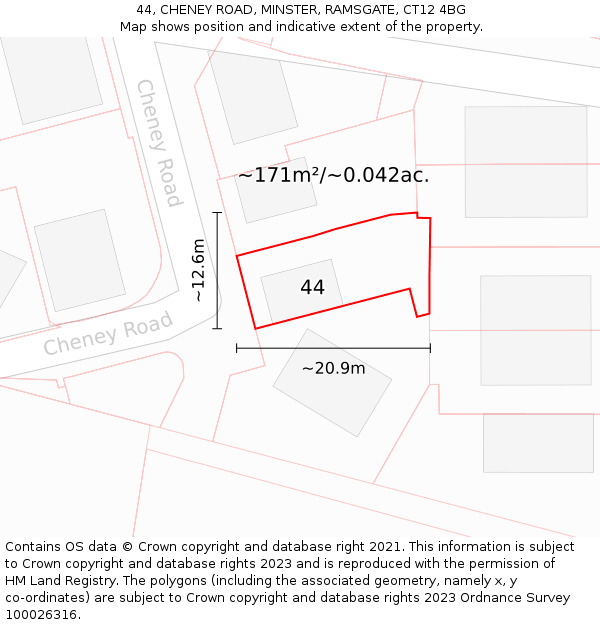 44, CHENEY ROAD, MINSTER, RAMSGATE, CT12 4BG: Plot and title map