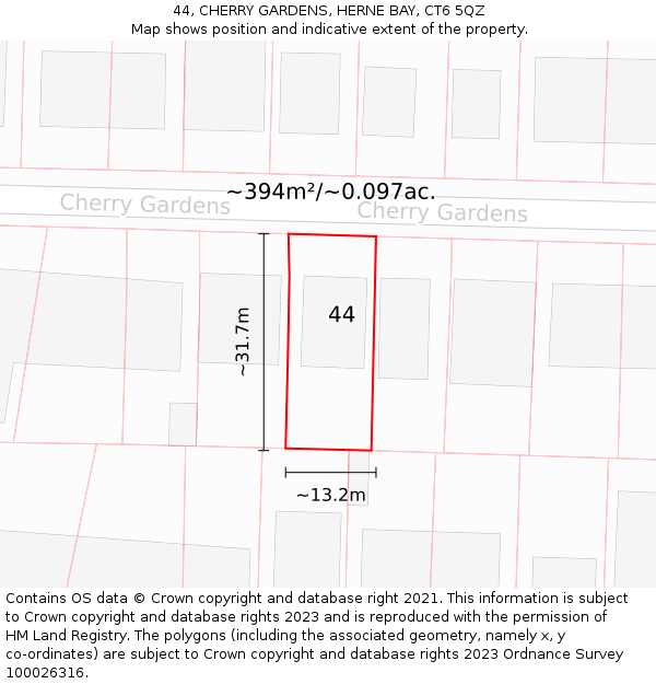 44, CHERRY GARDENS, HERNE BAY, CT6 5QZ: Plot and title map