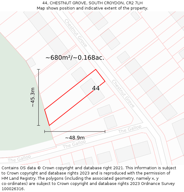 44, CHESTNUT GROVE, SOUTH CROYDON, CR2 7LH: Plot and title map