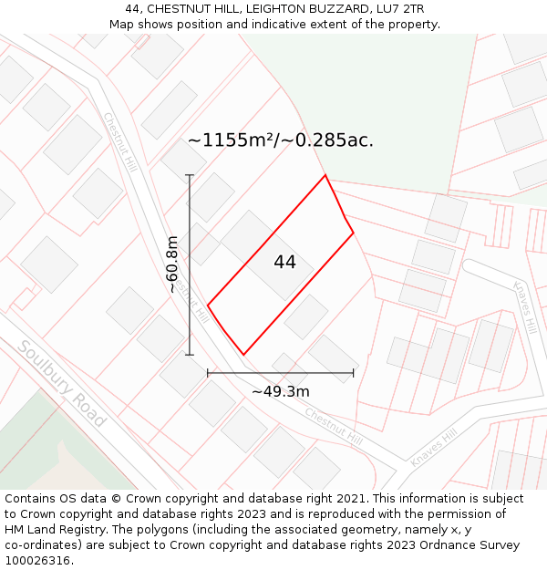 44, CHESTNUT HILL, LEIGHTON BUZZARD, LU7 2TR: Plot and title map