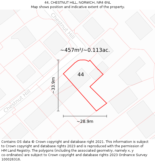 44, CHESTNUT HILL, NORWICH, NR4 6NL: Plot and title map