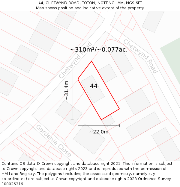 44, CHETWYND ROAD, TOTON, NOTTINGHAM, NG9 6FT: Plot and title map