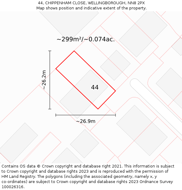 44, CHIPPENHAM CLOSE, WELLINGBOROUGH, NN8 2PX: Plot and title map