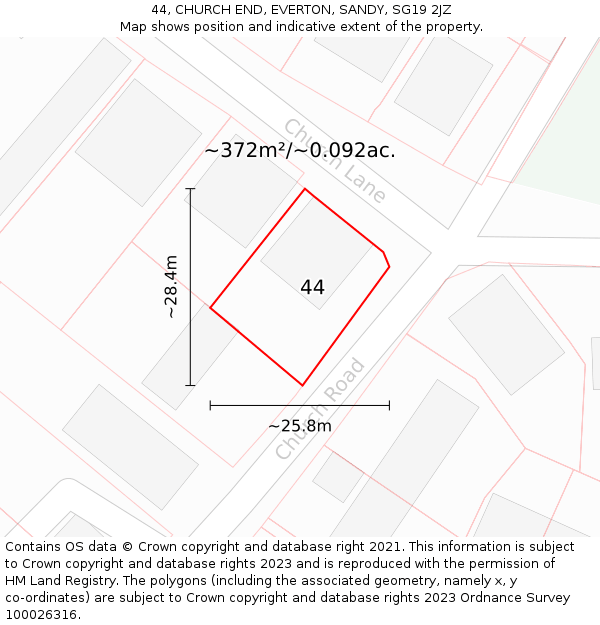 44, CHURCH END, EVERTON, SANDY, SG19 2JZ: Plot and title map