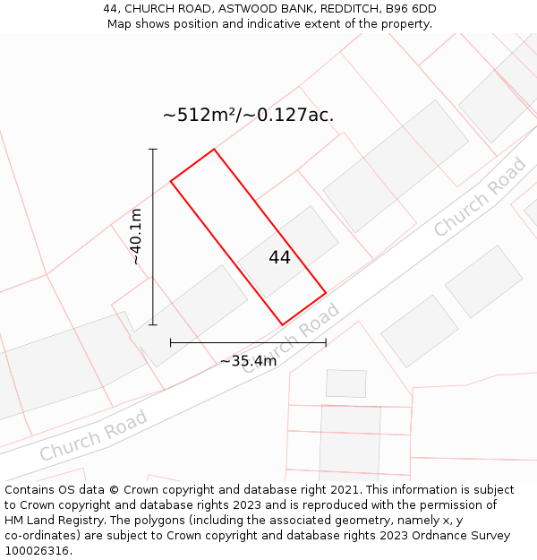 44, CHURCH ROAD, ASTWOOD BANK, REDDITCH, B96 6DD: Plot and title map