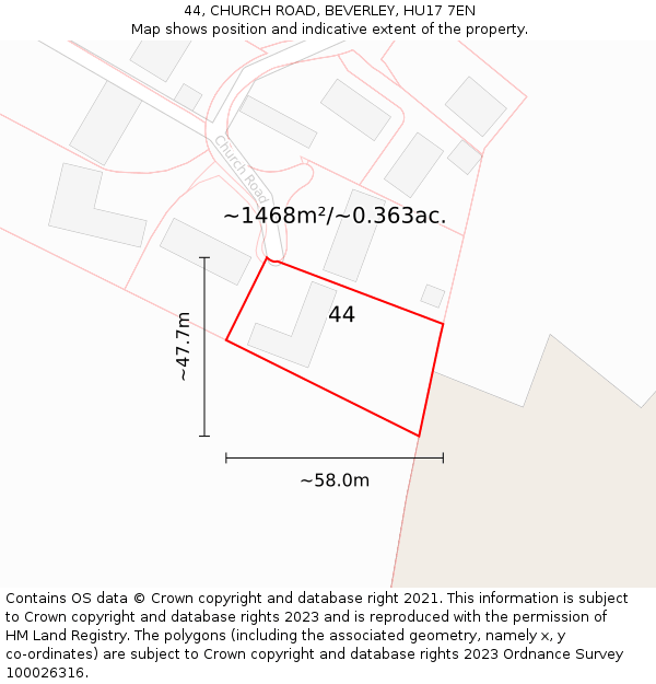 44, CHURCH ROAD, BEVERLEY, HU17 7EN: Plot and title map