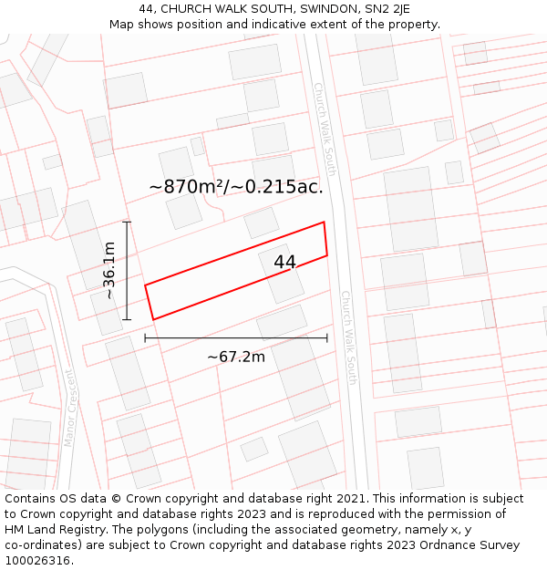 44, CHURCH WALK SOUTH, SWINDON, SN2 2JE: Plot and title map