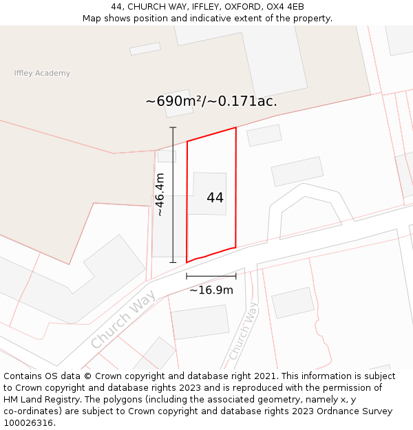 44, CHURCH WAY, IFFLEY, OXFORD, OX4 4EB: Plot and title map