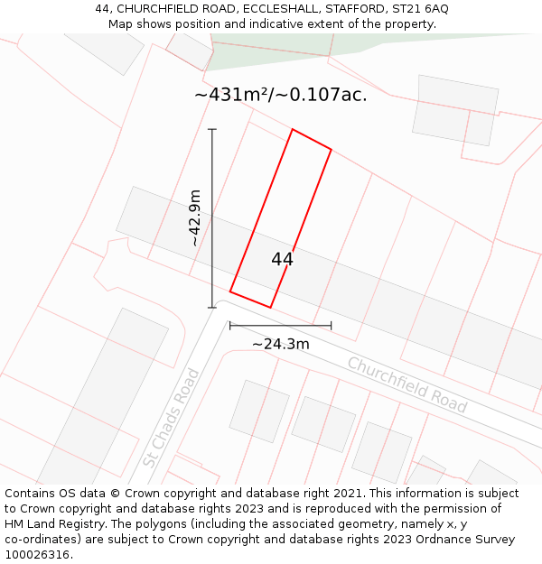 44, CHURCHFIELD ROAD, ECCLESHALL, STAFFORD, ST21 6AQ: Plot and title map