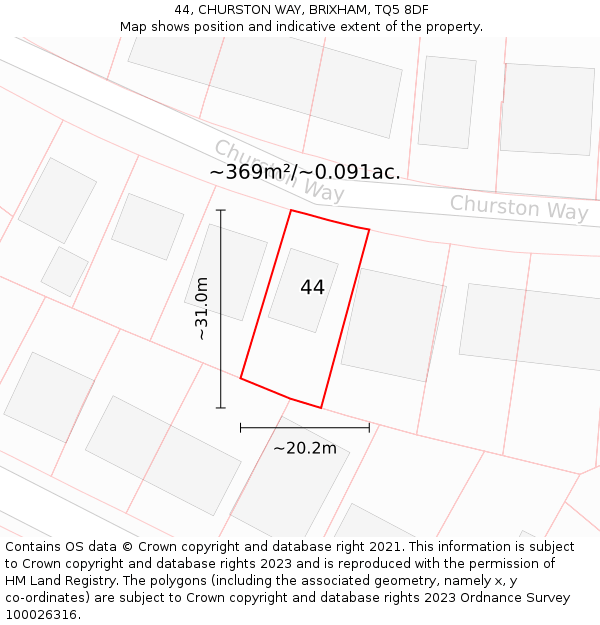 44, CHURSTON WAY, BRIXHAM, TQ5 8DF: Plot and title map