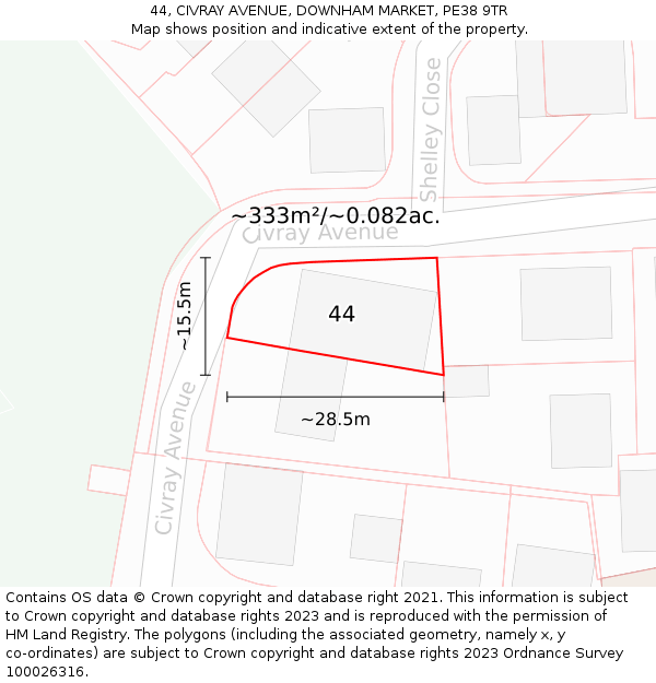 44, CIVRAY AVENUE, DOWNHAM MARKET, PE38 9TR: Plot and title map