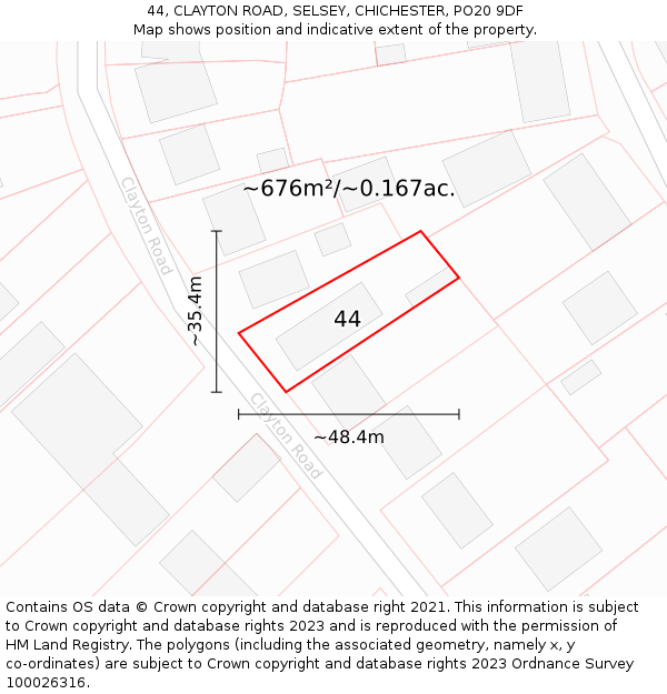 44, CLAYTON ROAD, SELSEY, CHICHESTER, PO20 9DF: Plot and title map