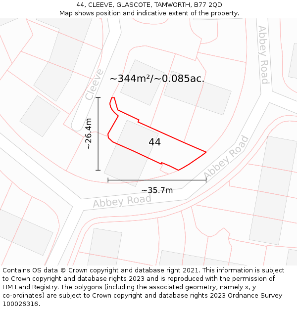 44, CLEEVE, GLASCOTE, TAMWORTH, B77 2QD: Plot and title map