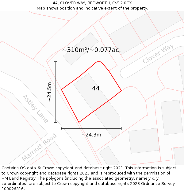 44, CLOVER WAY, BEDWORTH, CV12 0GX: Plot and title map