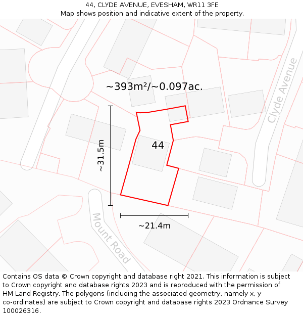 44, CLYDE AVENUE, EVESHAM, WR11 3FE: Plot and title map