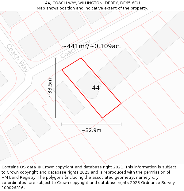 44, COACH WAY, WILLINGTON, DERBY, DE65 6EU: Plot and title map