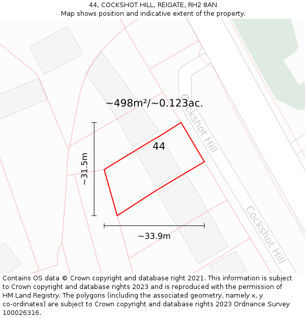 44, COCKSHOT HILL, REIGATE, RH2 8AN: Plot and title map