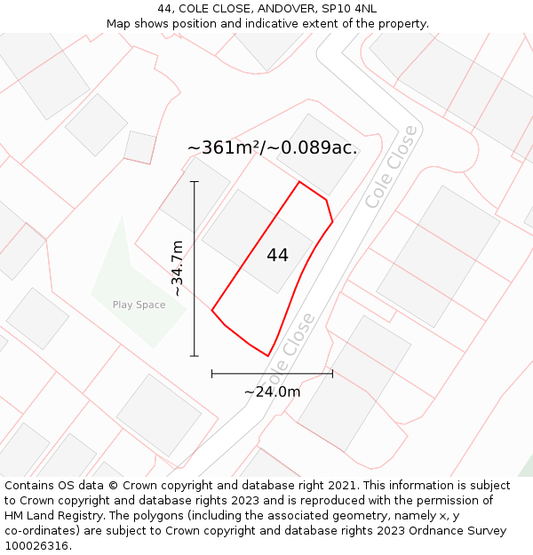 44, COLE CLOSE, ANDOVER, SP10 4NL: Plot and title map