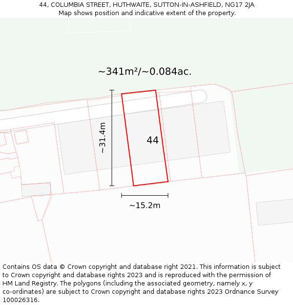 44, COLUMBIA STREET, HUTHWAITE, SUTTON-IN-ASHFIELD, NG17 2JA: Plot and title map