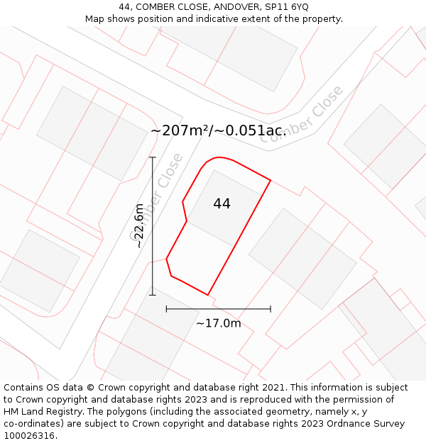 44, COMBER CLOSE, ANDOVER, SP11 6YQ: Plot and title map