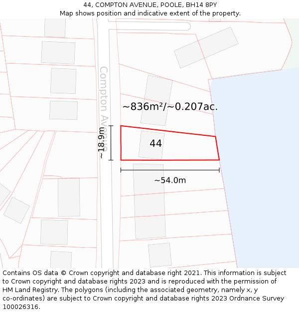 44, COMPTON AVENUE, POOLE, BH14 8PY: Plot and title map