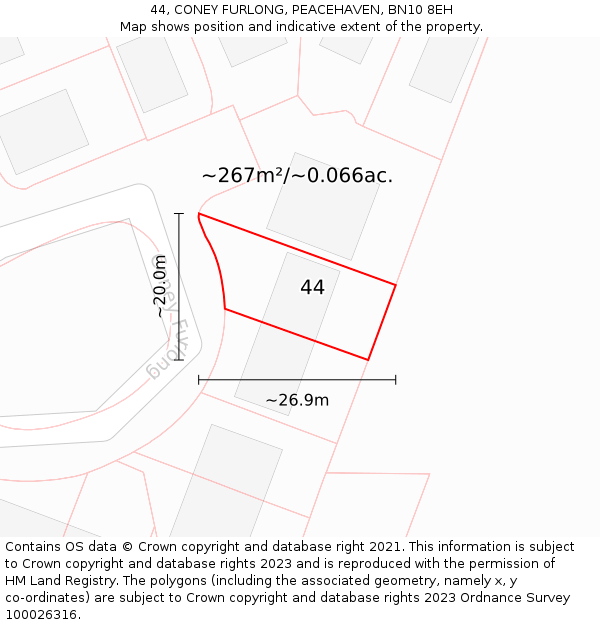 44, CONEY FURLONG, PEACEHAVEN, BN10 8EH: Plot and title map