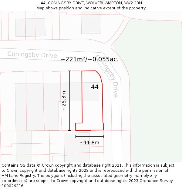 44, CONINGSBY DRIVE, WOLVERHAMPTON, WV2 2RN: Plot and title map