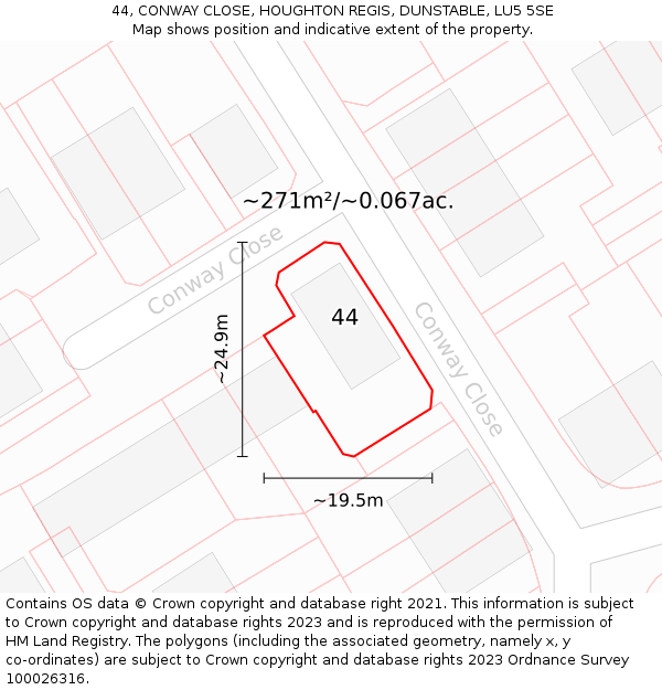 44, CONWAY CLOSE, HOUGHTON REGIS, DUNSTABLE, LU5 5SE: Plot and title map