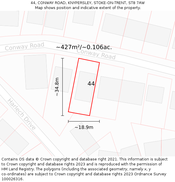 44, CONWAY ROAD, KNYPERSLEY, STOKE-ON-TRENT, ST8 7AW: Plot and title map