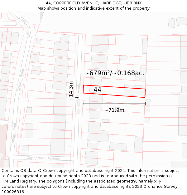 44, COPPERFIELD AVENUE, UXBRIDGE, UB8 3NX: Plot and title map