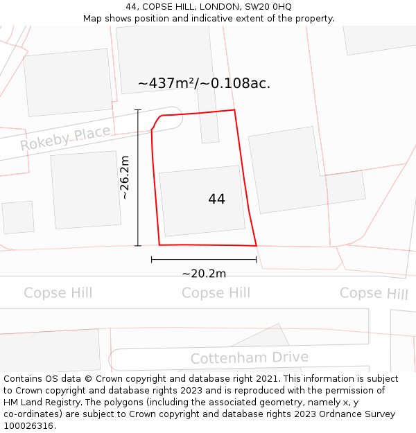 44, COPSE HILL, LONDON, SW20 0HQ: Plot and title map