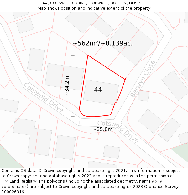 44, COTSWOLD DRIVE, HORWICH, BOLTON, BL6 7DE: Plot and title map