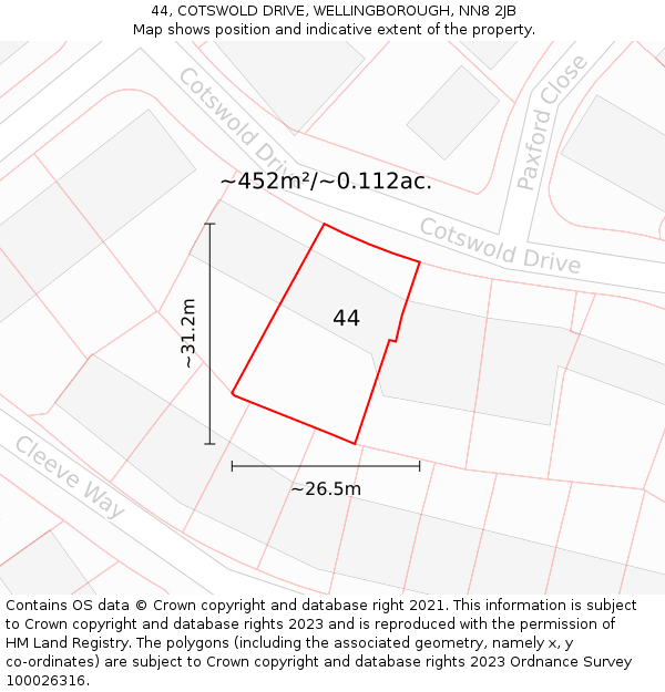 44, COTSWOLD DRIVE, WELLINGBOROUGH, NN8 2JB: Plot and title map