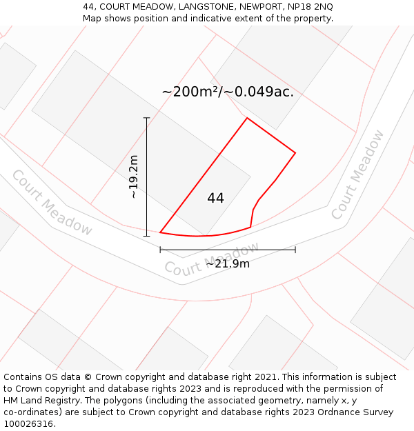 44, COURT MEADOW, LANGSTONE, NEWPORT, NP18 2NQ: Plot and title map