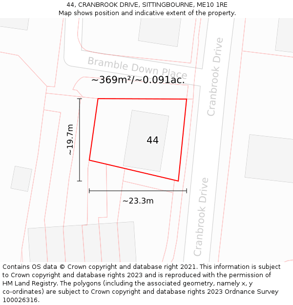 44, CRANBROOK DRIVE, SITTINGBOURNE, ME10 1RE: Plot and title map