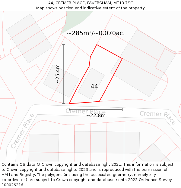 44, CREMER PLACE, FAVERSHAM, ME13 7SG: Plot and title map