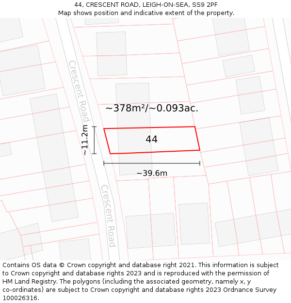 44, CRESCENT ROAD, LEIGH-ON-SEA, SS9 2PF: Plot and title map