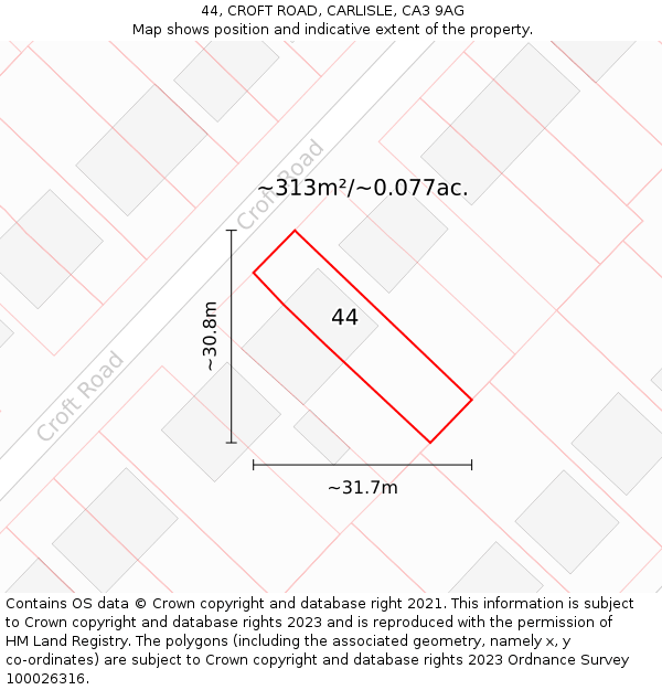 44, CROFT ROAD, CARLISLE, CA3 9AG: Plot and title map