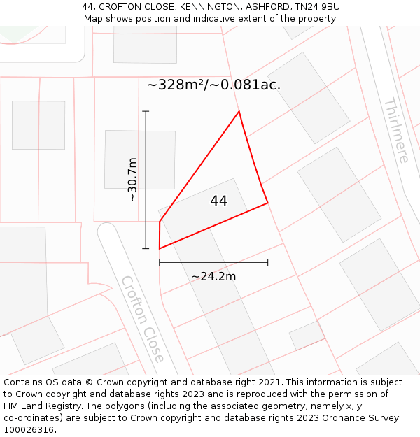 44, CROFTON CLOSE, KENNINGTON, ASHFORD, TN24 9BU: Plot and title map