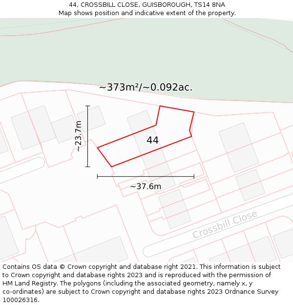 44, CROSSBILL CLOSE, GUISBOROUGH, TS14 8NA: Plot and title map