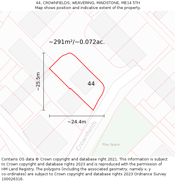 44, CROWNFIELDS, WEAVERING, MAIDSTONE, ME14 5TH: Plot and title map