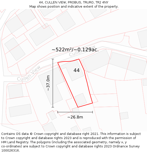 44, CULLEN VIEW, PROBUS, TRURO, TR2 4NY: Plot and title map