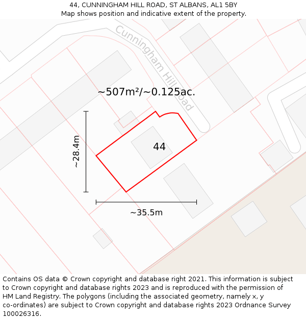 44, CUNNINGHAM HILL ROAD, ST ALBANS, AL1 5BY: Plot and title map