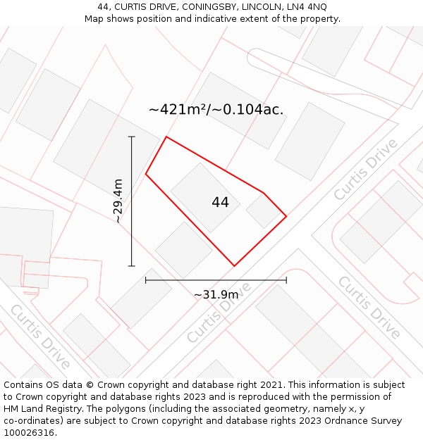 44, CURTIS DRIVE, CONINGSBY, LINCOLN, LN4 4NQ: Plot and title map