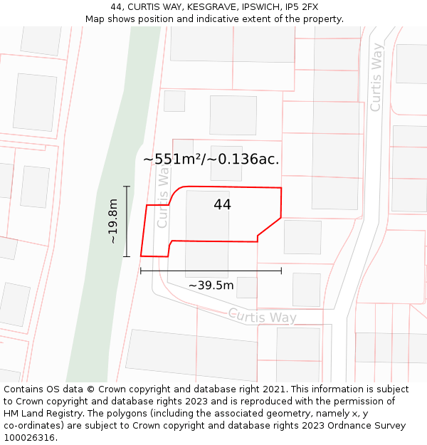 44, CURTIS WAY, KESGRAVE, IPSWICH, IP5 2FX: Plot and title map