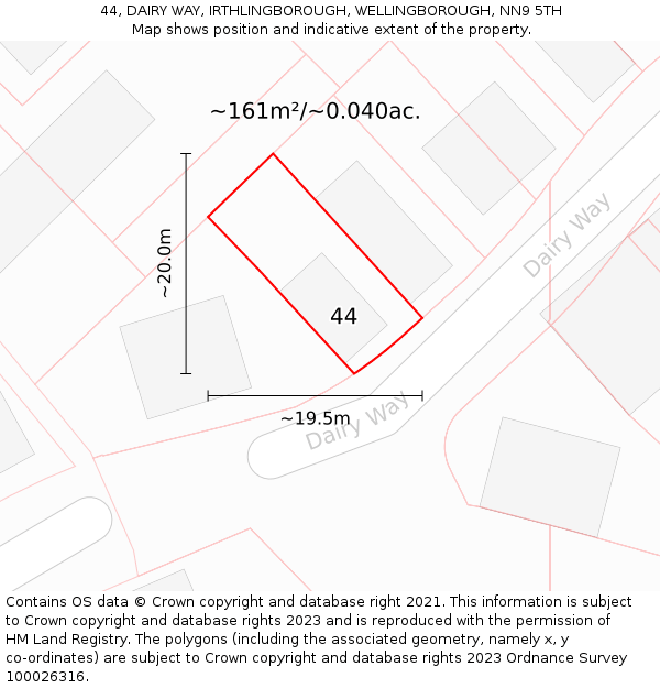 44, DAIRY WAY, IRTHLINGBOROUGH, WELLINGBOROUGH, NN9 5TH: Plot and title map