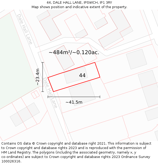 44, DALE HALL LANE, IPSWICH, IP1 3RY: Plot and title map