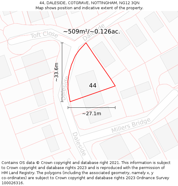 44, DALESIDE, COTGRAVE, NOTTINGHAM, NG12 3QN: Plot and title map