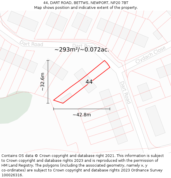 44, DART ROAD, BETTWS, NEWPORT, NP20 7BT: Plot and title map