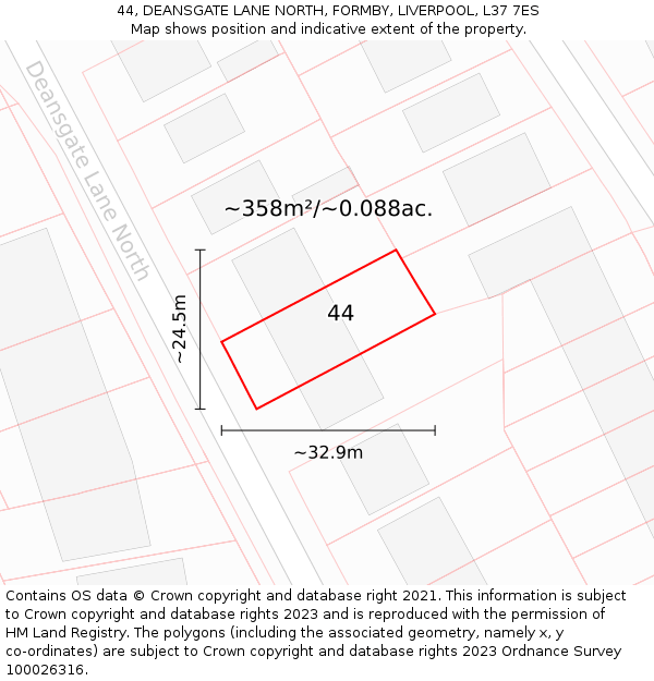 44, DEANSGATE LANE NORTH, FORMBY, LIVERPOOL, L37 7ES: Plot and title map